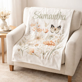 For Her Cottagecore Wildflower and Butterfly Fleece Blanket