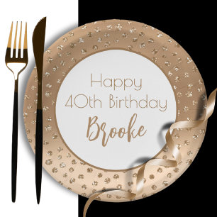 For Her Elegant 40th Birthday Rose Gold Glitter  Paper Plate
