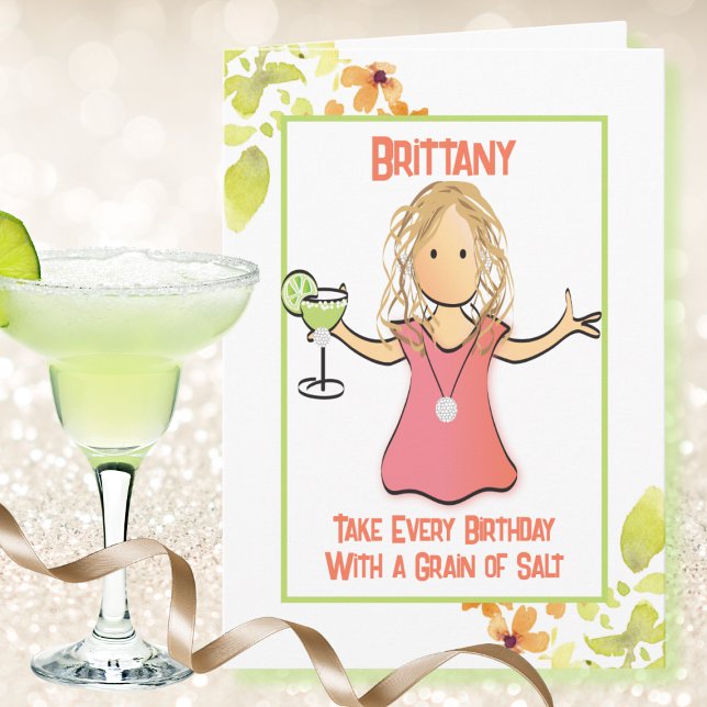 For Her Funny Margarita Cartoon Tropical Birthday Card (Creator Uploaded)