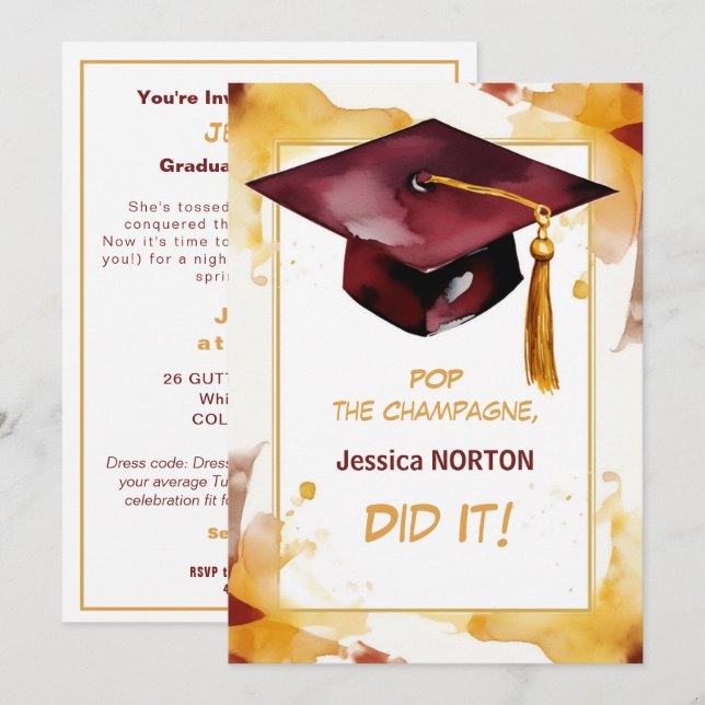 For her 🎓Mortarboard  Graduation party  Invitation (Front/Back)