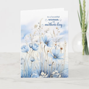 For Her Mother's Day Blue Watercolor Wildflowers Holiday Card