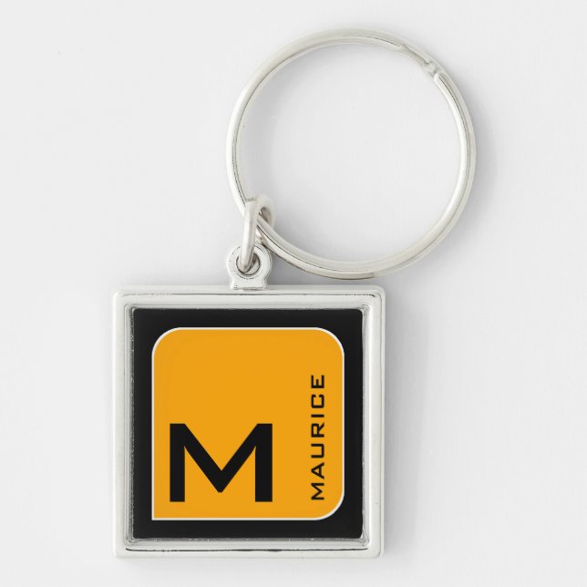 for him a modern yellow square logo monogram key ring (Front)