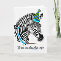 For Him Birthday Zebra in Party Hat Painted Line
