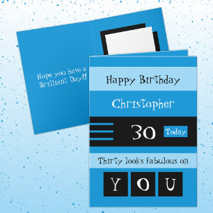 For him blue and black 30th birthday card