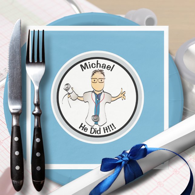 For Him Blue Doctor Physician Medical Graduation  Napkin (Creator Uploaded)