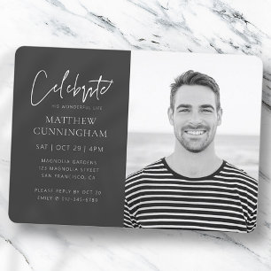 For Him Celebration of Life Modern Simple Photo Invitation