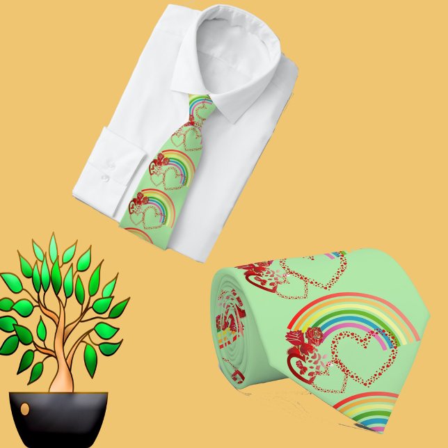 For Him Cute Rustic Roses Heart Valentine Rainbow  Tie (For Him Cute Rustic Roses Heart Valentine Rainbow Neck Tie)