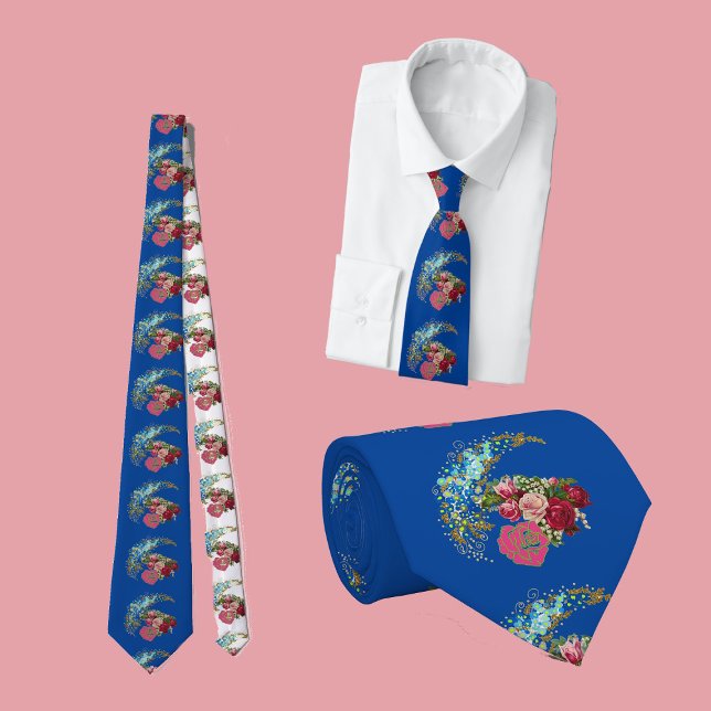 For Him Dark Blue Rustic Rose Valentine Floral Fun Tie (For Him Dark Blue Rustic Rose Valentine Floral Fun Neck Tie)