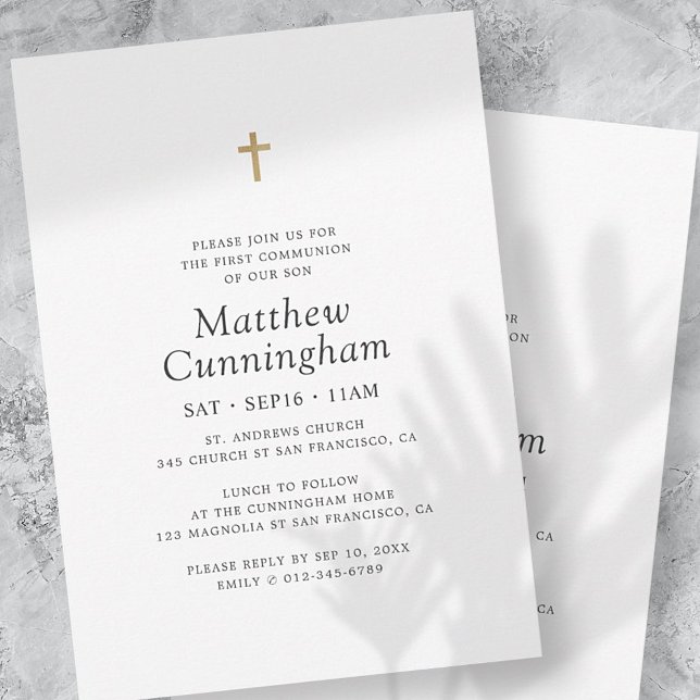 For Him Faux Gold Cross Minimalist First Communion Invitation (Creator Uploaded)