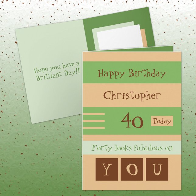 For him green and brown 40th birthday card (Creator Uploaded)