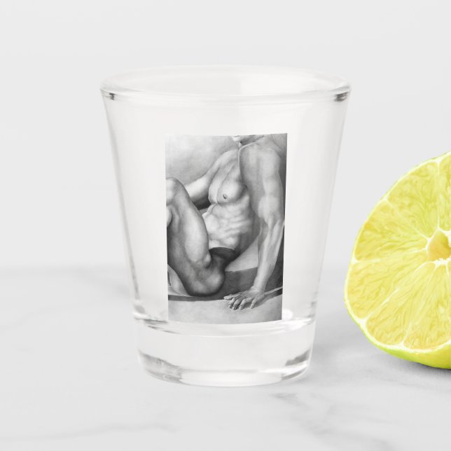 For Him Masculine Art Nude-Male Model Shot Glass (Front)