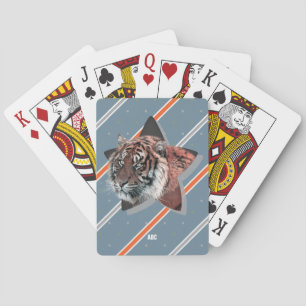 For Him Mens Modern Initials Tiger Stripy Playing Cards