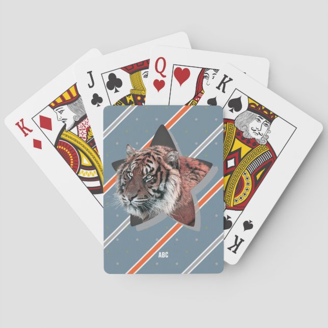 For Him Modern Monogrammed Tiger Striped Pattern Playing Cards (Back)