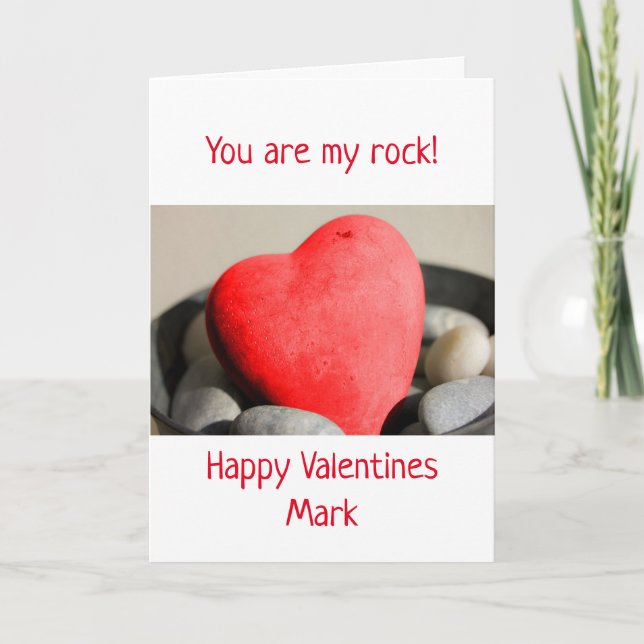 For him red heart rock valentines card (Front)