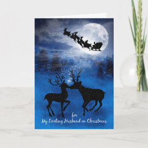 for Husband Kissing Reindeer Winter Christmas Holiday Card