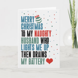 for Husband Naughty Thoughts Christmas Typography Holiday Card