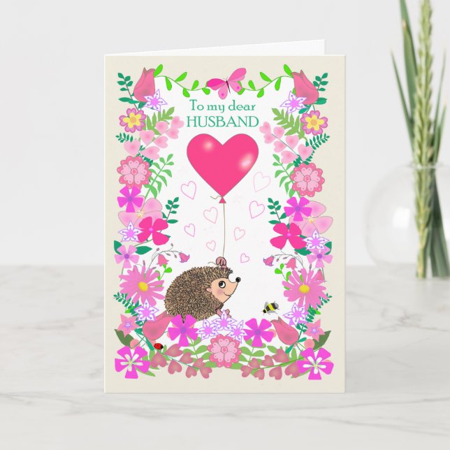 For Husband Valentine with a Cute Hedgehog Card (Front)