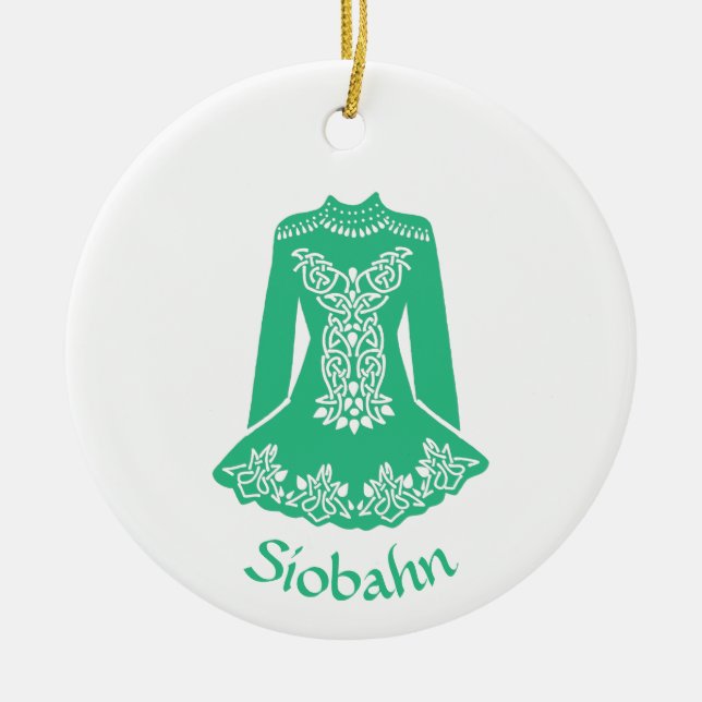 For Irish Dancers Green Dancing Dress Personalised Ceramic Tree Decoration (Front)