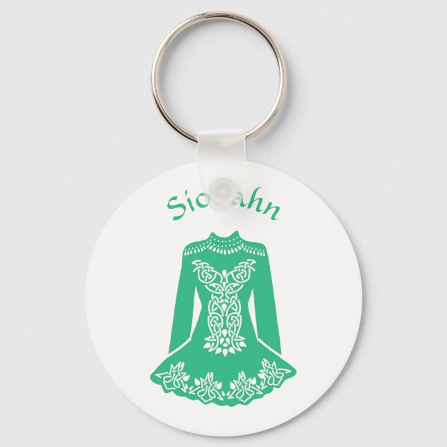 For Irish Dancers Green Dancing Dress Personalised Key Ring (Front)