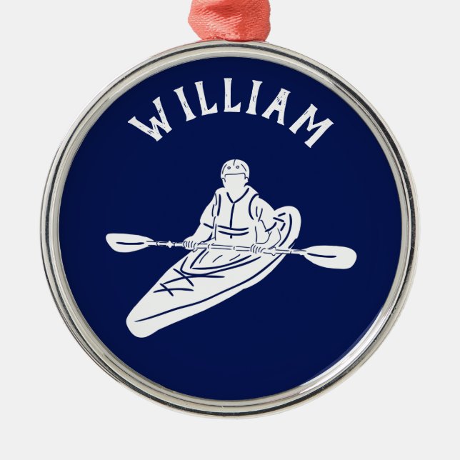 For Kayakers Personalized Navy Blue Kayak Metal Tree Decoration (Front)