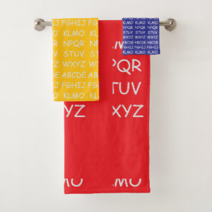 For Kids Alphabet Red Yellow Blue Bath Towel Set