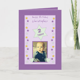 For kids little boy purple Birthday photo greeting Card