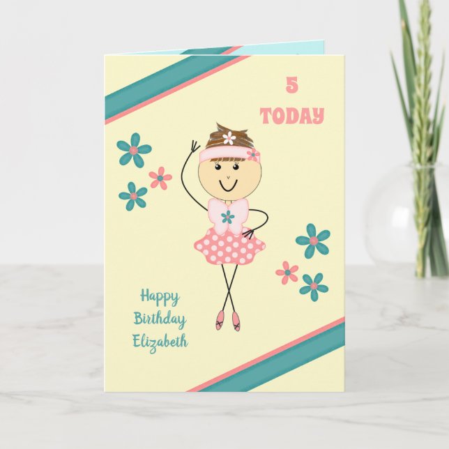 For kids Pink any age ballerina birthday greeting Card (Front)