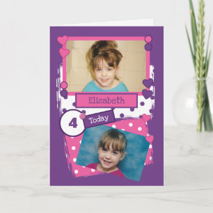 For kids purple pink polka dots any age photos card