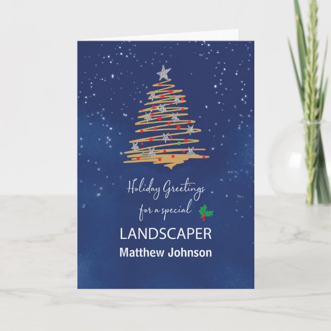 For Landscaper Christmas Tree Customisable Name Card (Front)