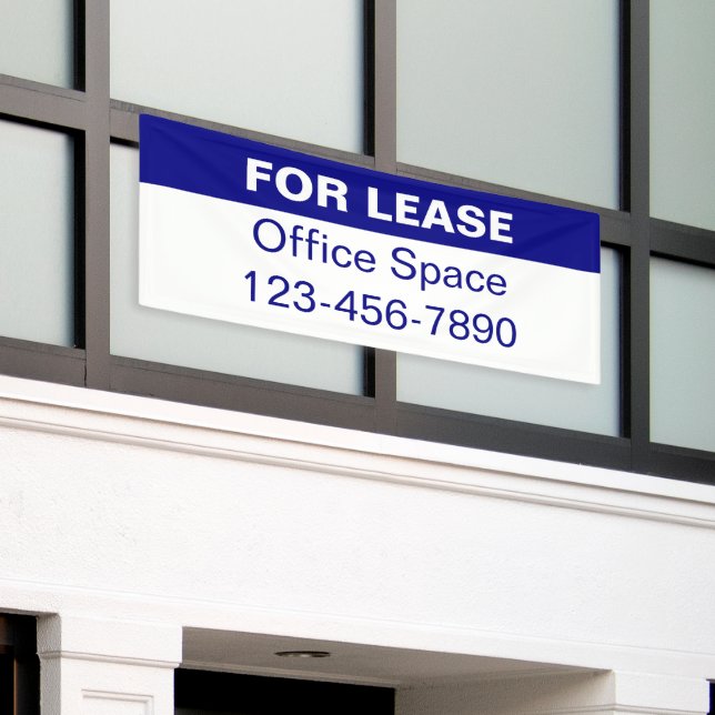 For Lease Office Lease Blue and White Phone Number Banner (Outside Building)