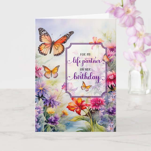 For Life Partner Birthday Wildflower Garden  Card (Orchid)