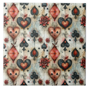 For lovers of card games. Playing card symbols. Tile