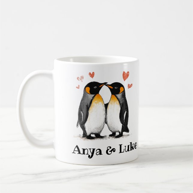 For Lovers, Penguins Quote, Add Names, Custom   Coffee Mug (Left)