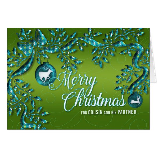 for Male Cousin and Partner Green and Turquoise Card