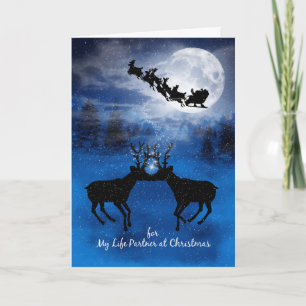 for Male Life Partner Christmas Kissing Reindeer Holiday Card