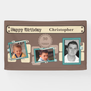 For men 30th add photos name brown party banner