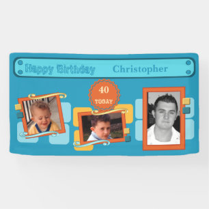 For men 40th add photos name blue party banner