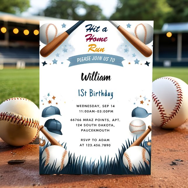 For Men Ball Wood Game Team Baseball 1st Birthday Invitation (Creator Uploaded)