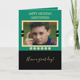 For men Birthday with name photo green and black Card