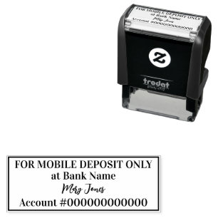 For Mobile Deposit Only Bank Name Script Signature Self-inking Stamp