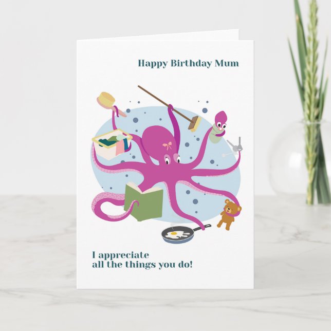 For Mom Octopus Multitasking Birthday Card (Front)