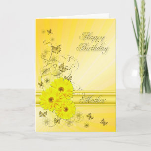 For Mother, birthday card with yellow flowers