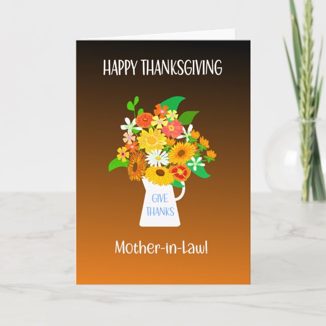 For Mother-in-Law Thanksgiving Bouquet of Flowers Card (Front)