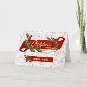for Mum and Dad on Christmas Wishes Holly Holiday Card