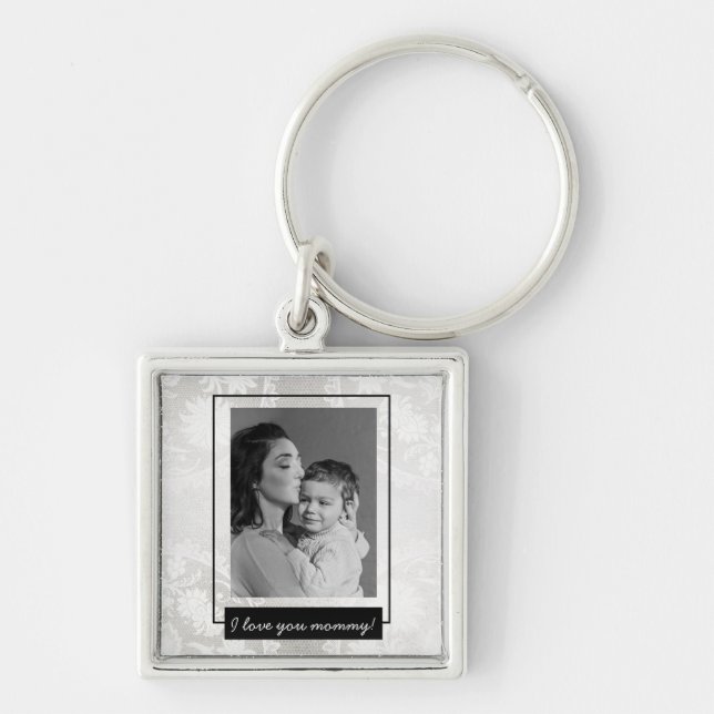 For mum PHOTO Black White and Lace Background Key Ring (Front)