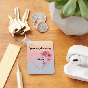 For Mum Pink Floral Gold Heart Mother's day Key Ring