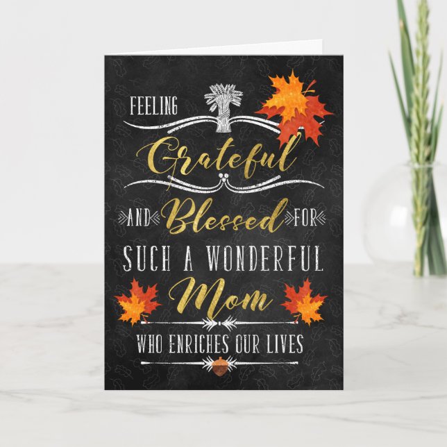 for Mum Thanksgiving Blessings Chalkboard Holiday Card (Front)