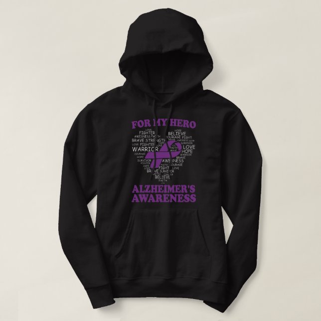 For My Hero Alzheimer'S Awareness Ribbon Heart Hoodie (Design Front)
