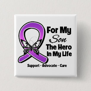 For My Hero My Son - Purple Ribbon Awareness 15 Cm Square Badge