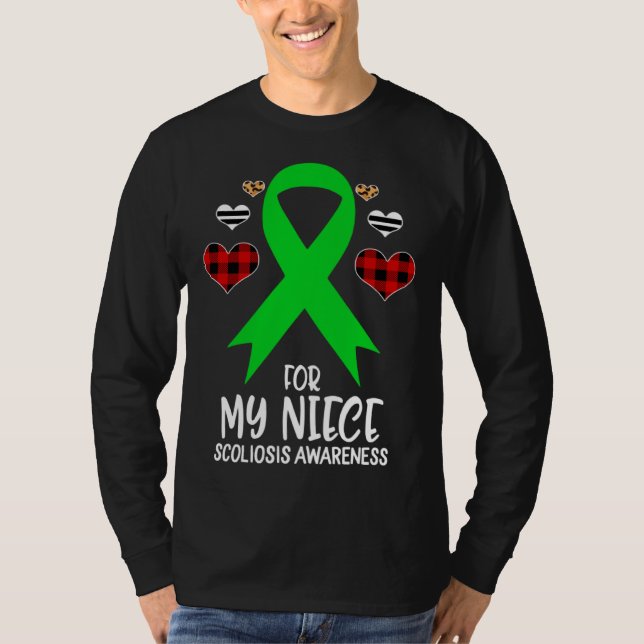 For My Niece Scoliosis Awareness Ribbon Leopard Bu T-Shirt (Front)